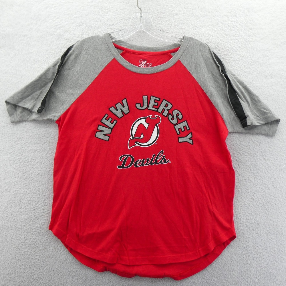 G-III Shirt Womens Medium New Jersey Devils Red Grey Raglan Vintage Mid Y2K NHL